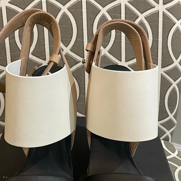 Vince: wrap sandal bone, black and white wedge heel - Picture 2 of 10